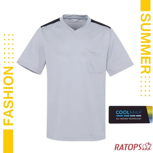 【瑞多仕-RATOPS】男款 COOLMAX 輕量透氣短袖 V領上衣(肩配色).T恤.運動/DB1710 貝殼灰/黑色✿30E010